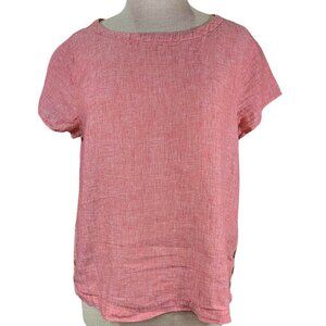 Cynthia Rowley Pullover Top Womens Medium 100% Linen Pink Red Short Sleeve Light